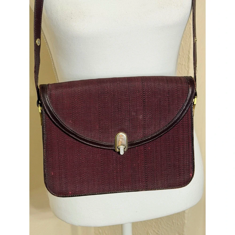 Vintage Genuine Horsehair Leather Crossbody Burgundy German Made Gold Hardware